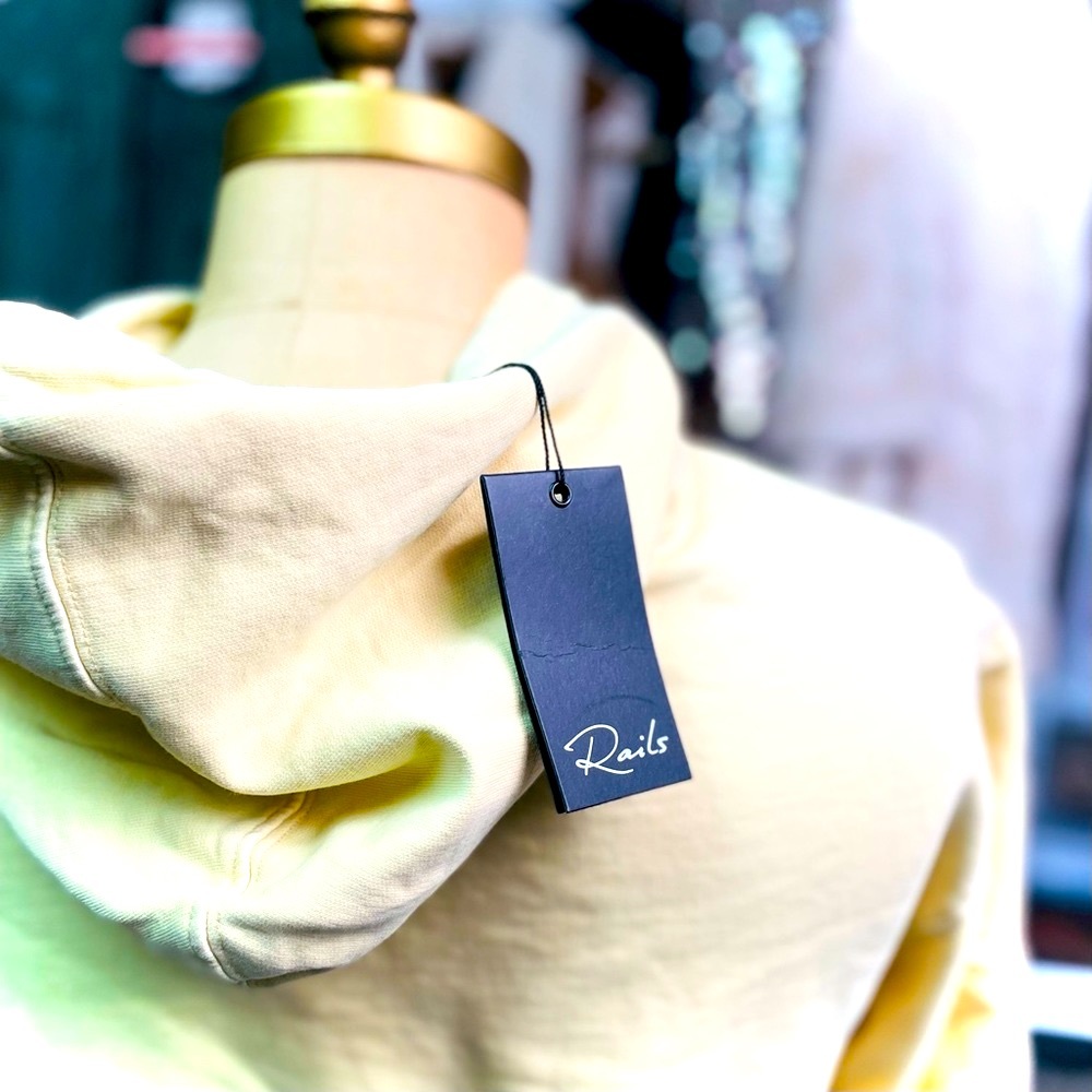RAILS | M | Men’s Saffron Apollo Yellow Drawstring Raw Hem Organic Cotton Hoodie